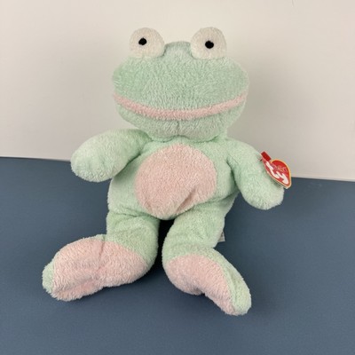 2002 Ty Pluffies Grins Frog Tylux Plush Green Pink No Hang Tag Pastel