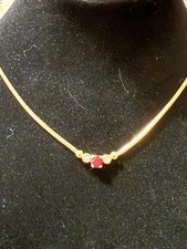 Christian Dior Vintage Gold Tone Necklace With Red And Clear Stones, 16.5 In.