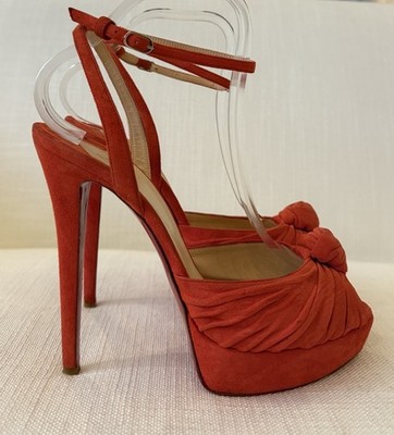 Christian Louboutin Orange Wildleder 140 Peeptoe Slingback Plateau Heels Gr. 39
