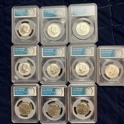 1965 -1969 Kennedy Half Dollar Silver 50C Coin Lot.  Uncirculated And Slabbed!