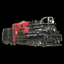 Vintage Belt Buckle 1983 Brass Black  Red Steam Engine Train Locomotive No 9