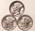 (3) Mercury Dimes - Very Fine/Extra Fine - 1942 1944 1945 - #3302ED
