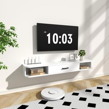 Floating TV Stand, 55'' Wall Mounted TV Cabinet, Floating Shelves with Door, ...