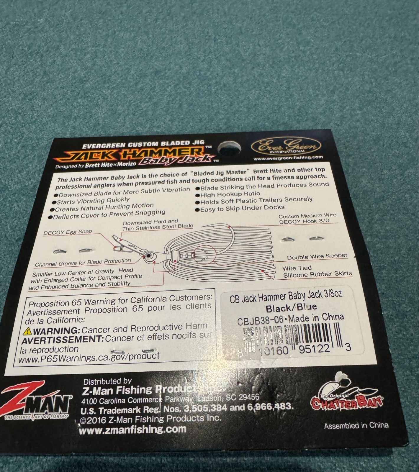 Z-Man Baby Jack Jack Hammer Chatterbait 3/8 Oz Green Black/Blue - Image 2
