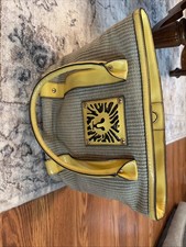 ANNE KLEIN Designer Logo Straw Double Handles Cut Out Lion Tote Purse