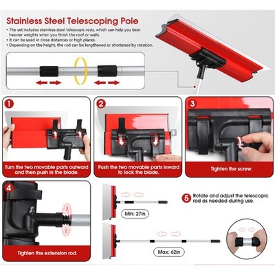 Drywall Skimming Blade Set With Extendable Handle 10in 16in 24in Stainless SET