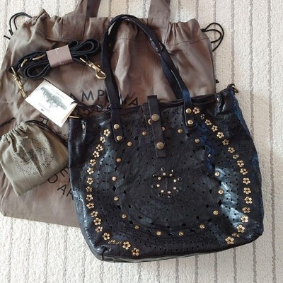 CAMPOMAGGI Limited RARE Studded Cutting Leather Shoulder Tote Bag 2way Black JPN