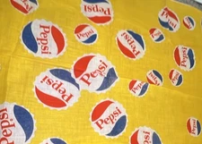 VTG Yellow Colorful Pepsi Bandanna/Handkerchief 21x21” Signed Jeanne Miller 1965