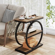 3-Tier Side End Table, Industrial Sofa Table with Metal Frame for Living Room