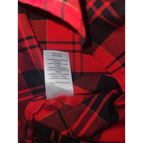 Talbots Red Plaid Blouse Size 1X No Iron Gold Accents Top Button Up Long Sleeve - Picture 6 of 24