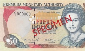 1997 BRITISH COLONY BERMUDA QEII $50 "SPECIMEN" **000000** (( GEM UNC ))