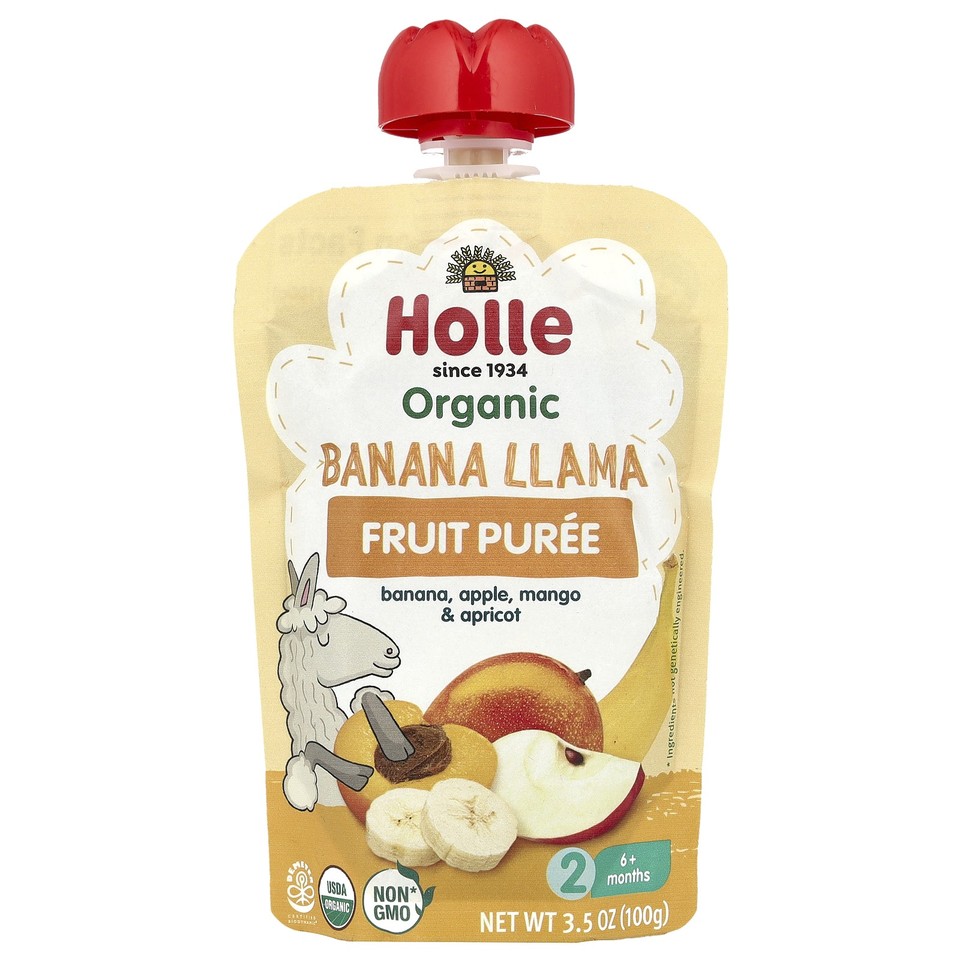 Organic Fruit Puree, Banana Llama, 6+ Months, Banana, Apple, Mango & Apricot,
