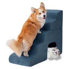 Navy Blue Curved Dog Stairs Ramp for High Beds 28.7" H, 5-Step Dog Steps for ...