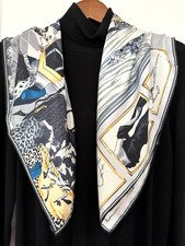 35"x35"Grey Fashion Showcase Print Pure Mulberry Twill Silk14momme Scarf 88x88cm