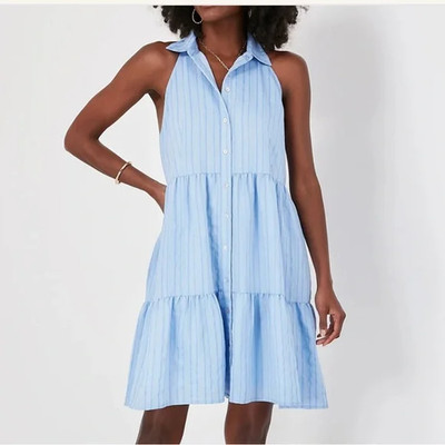 POMANDER PLACE Size S Tuckernuck Sailor Halter Tiered Pockets Shirt Dress j