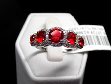 Simulated Ruby Red CZ Ring 5-Stone Halo 925 Sterling Silver Size 8 FZN Hallmark