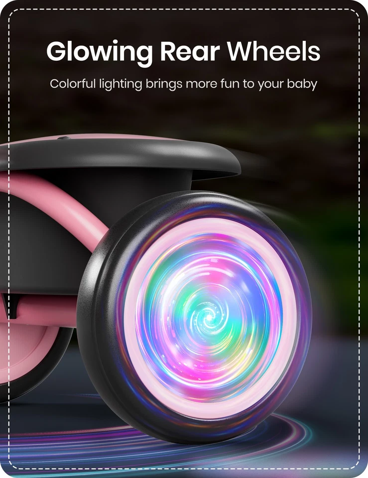 Besrey 学步儿童 三轮车 女孩/男孩 带闪光灯轮,儿童 三轮自行车,粉色 — 第 2/4 张图片