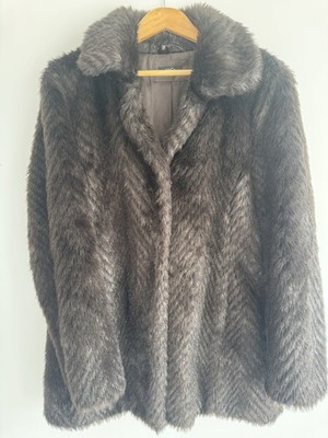 Fur Coat (Faux) M&Co Vintage Brown UK 14 90s Style Warm Winter Jacket