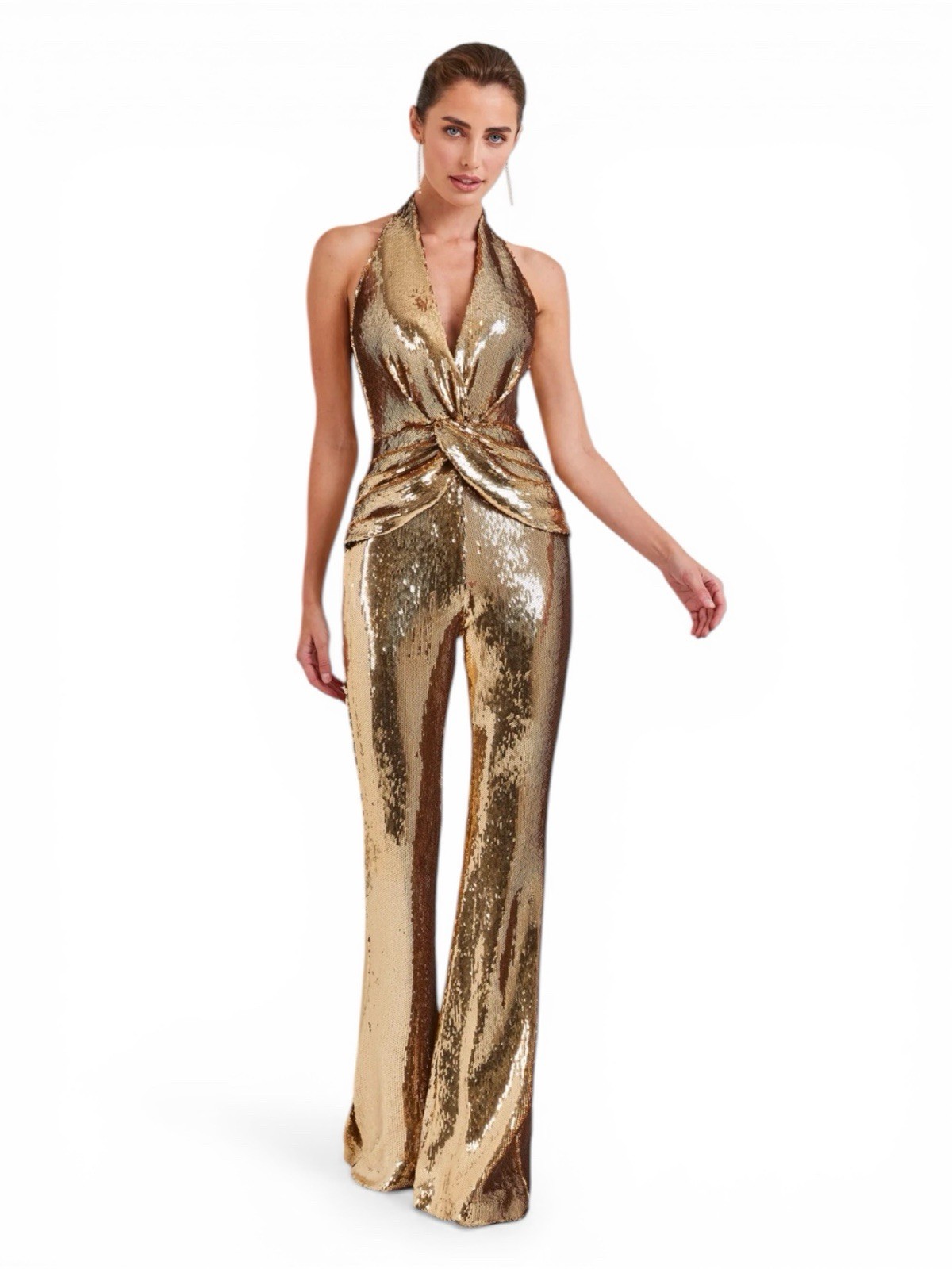 NADINE MERABI TIANNA GOLD JUMPSUIT size s/m us 6 image 3