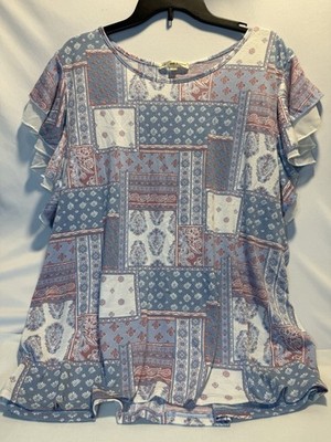 Above and Beyond Women's Bandana Patchwork Pattern Blouse Size 2X