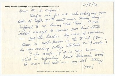 1970 Author Henry Miller Discusses Herman Hesse and Knut Hamsun
