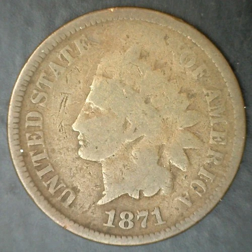 1871 Indian Head Coin Copper Key Date One Cent GOOD Circulated Worn 1c