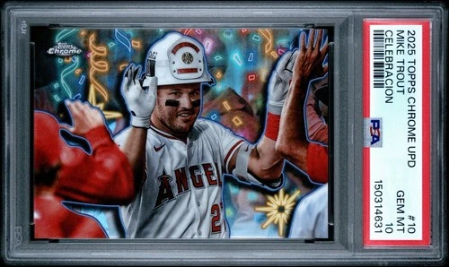 2025 Topps Chrome Mike Trout Celebracion Refractor SP Short Print  PSA 10