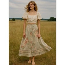 Ralph Lauren Skirt Floral 100 Linen Midi Boho Cottagecore Cottagerose 4 Small