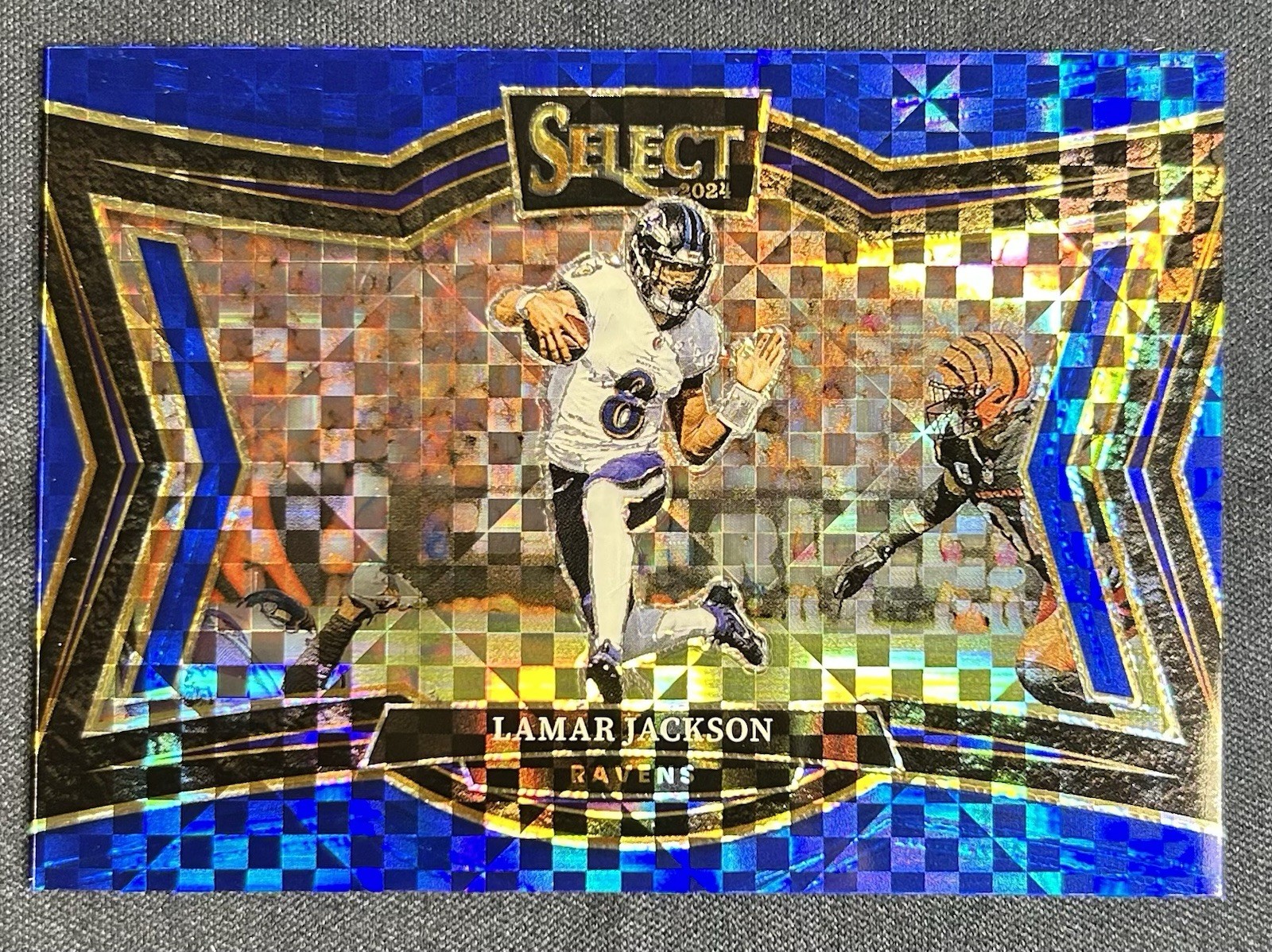Lamar Jackson 2024 Select Blue Prizm Field Level 08/75 Ravens #467 Jersey Match