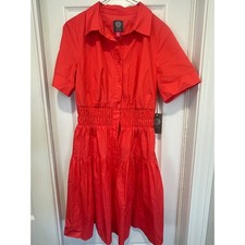 Vince Camuto Coral Smocked Waist Tiered Shirtdress Size 8