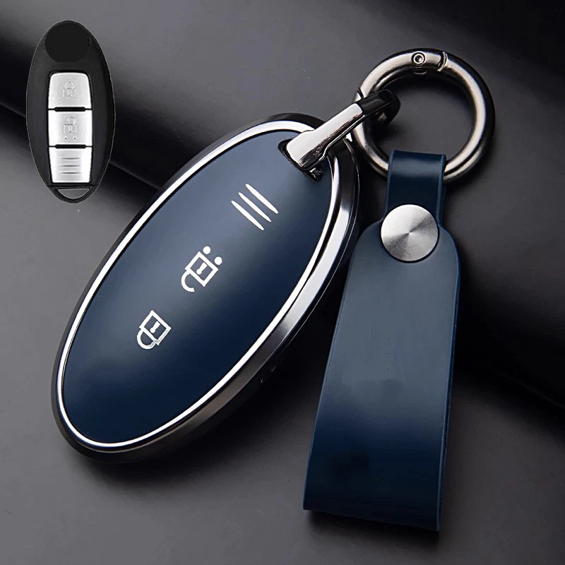 Funda de aleación de cuero para llave de coche para Nissan March Micra F15 Qashqai Pulsar 370Z Foto 4 de 4