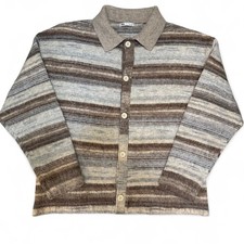 Zara Men's Striped Knit Button-Up Cardigan Sweater, Brown Earth Tones, Size L
