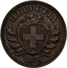 Switzerland 2 Rappen 1938 3g Original Coin #ZOH60