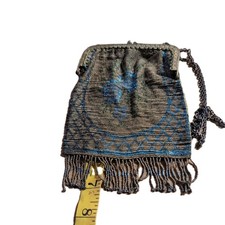 Victorian Vtg 7" Chatelaine Mesh Chain Mail Coin Purse Made in France