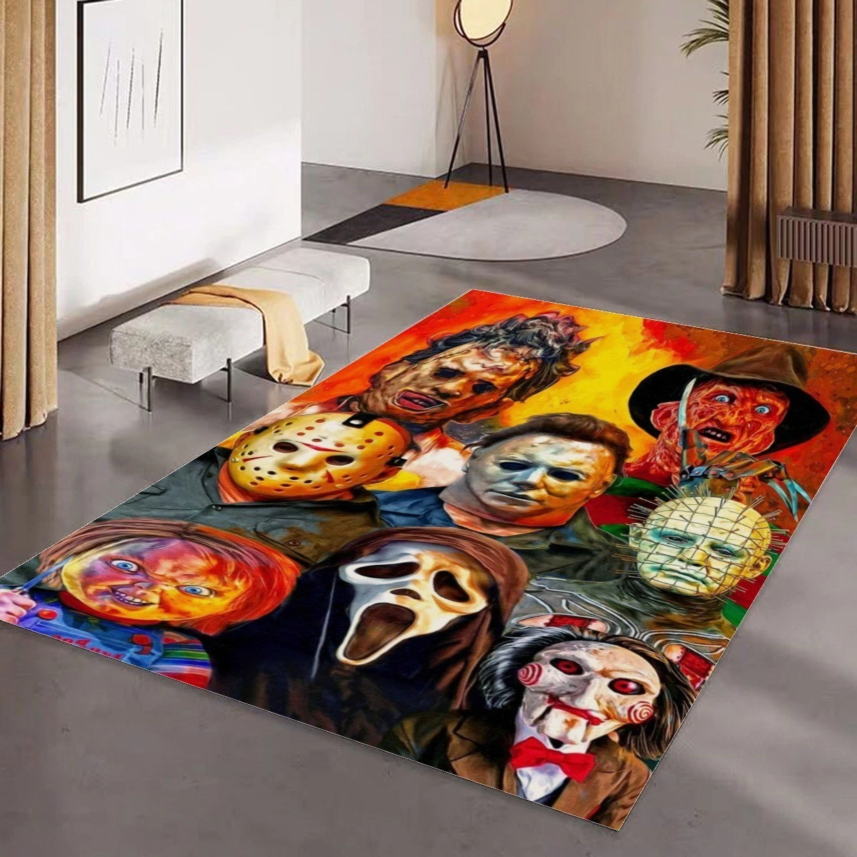Ghostface Scream Print Foldable Rectangular Floor Mat Rug Anti-Skid Carpet