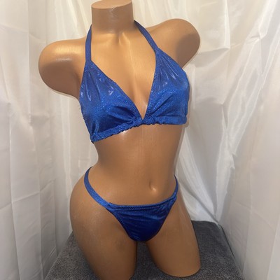 NPC competition bikini posing suit Royal Blue hologram34C  CUP  SMALL Bottoms