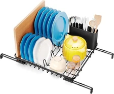 Over Sink Dish Drying Rack, Expandable In-Sink Dish Drainer with Cutlery Holder 