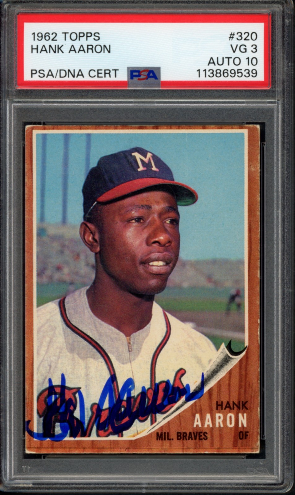 Hank Aaron 1962 Topps #320 Signed Dual Authenticated JSA PSA/DNA VG 3 Auto 10