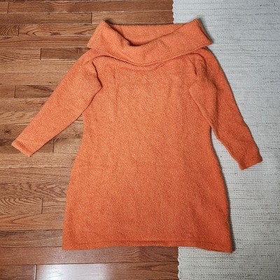 H&M Orange Cowl Neck Sweater Dress Wool Blend XXL Pullover Fuzzy Casual