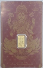 2025 1g .9999 Gold Australia Perth Mint Lakshmi Diwali Bar In Assay Card