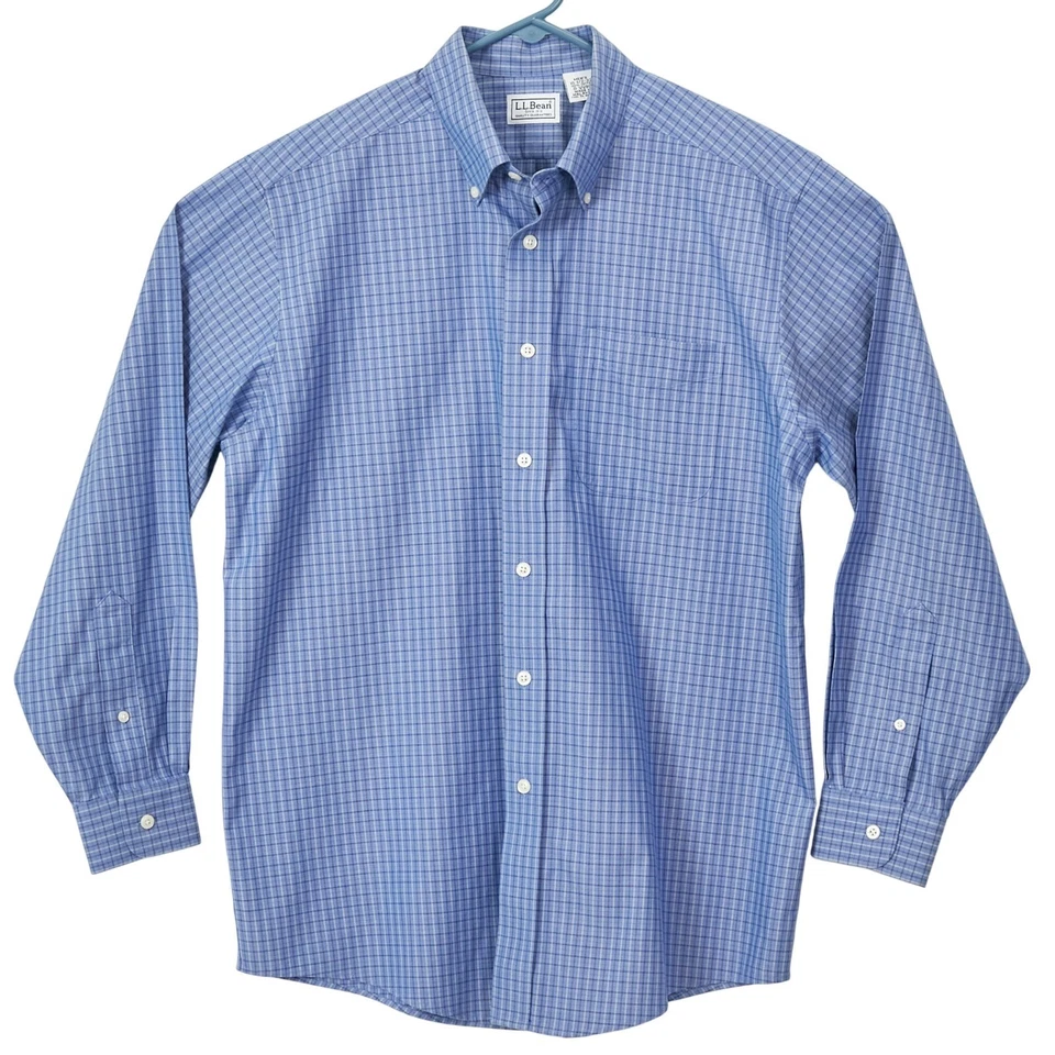 Camisa de vestir LL Bean manga larga abotonada para hombre 15 1/2 32 azul todo algodón Foto 2 de 4