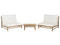 Lounge Set 3-Teilig Bambusholz Hellbraun Auflagen Weiß Indoor & Outdoor Todi