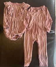 Kyte Baby Dusty Rose Herringbone Bubble Romper and Longall Lot of 2