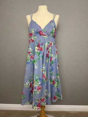 Marks Spencer Blue Floral Sundress UK14 Strappy Cotton Midi Summer Dress