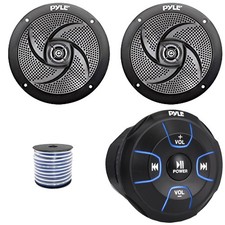 Pyle PLMRBT18 Bluetooth Marine Controller, 6'' 240W Max Black Speakers 1 Pair 