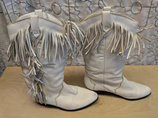 VINTAGE DINGO WHITE FRINGE WOMENS 6.5 Western Cowgirl Boots Boho 80's Festival