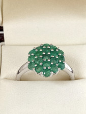 Sterling Silver Emerald Cluster Ring Lab Created Emerald  Size P