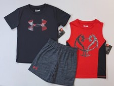 Boy's Under Armour Youth 3 Piece Sleeveless Shirt Shorts and T-Shirt Set NEW