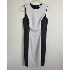 Calvin Klein Sleeveless Dress Ilusion Side Panels Black White Square Dots Size 4