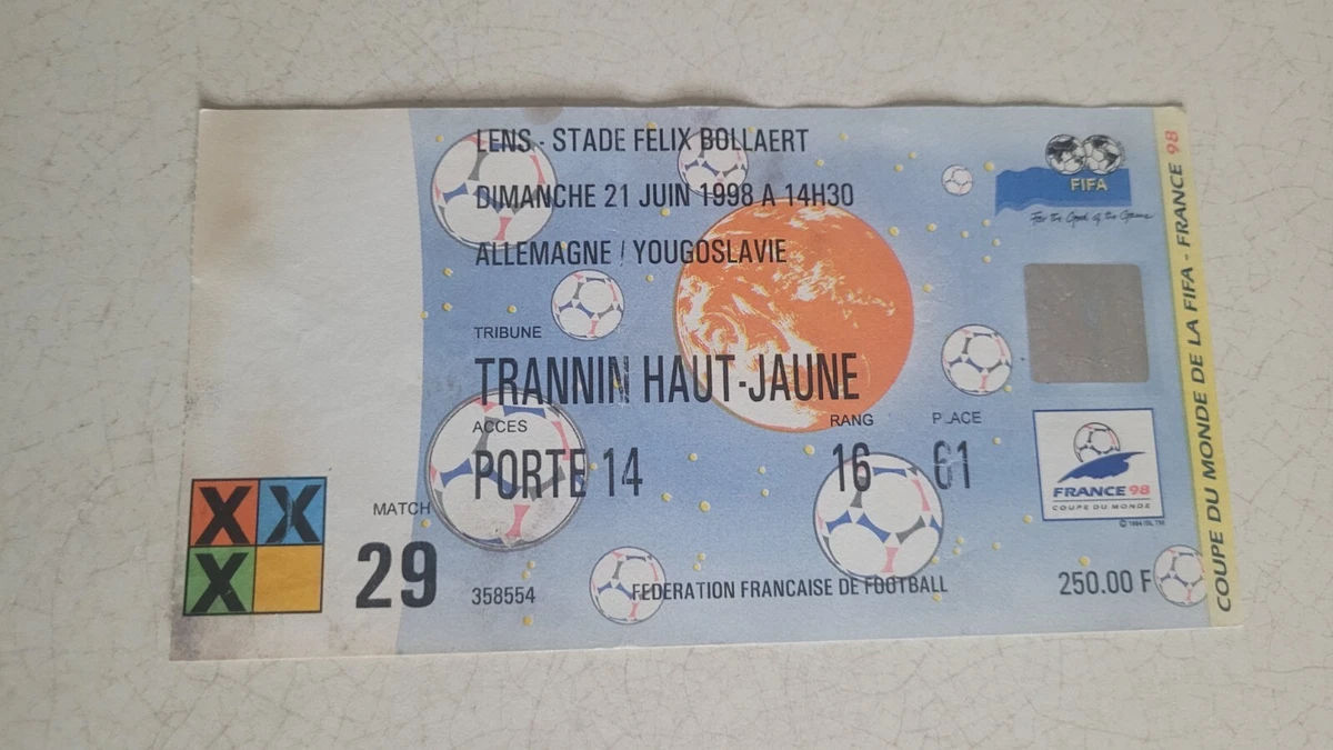 ticket billet ancien football pass Coupe du Monde 1998